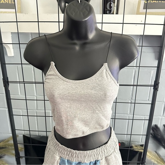 GREY FRENCH TERRY-DENIM COMBO CARGO PANT WITH TANK TOP SET - Picture 9 of 13